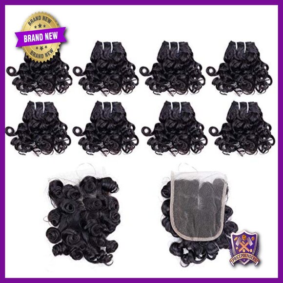 Peruvian Human Hair Extensions 8 Bundles with 4x4 Closure Short Curly Bob main image 5